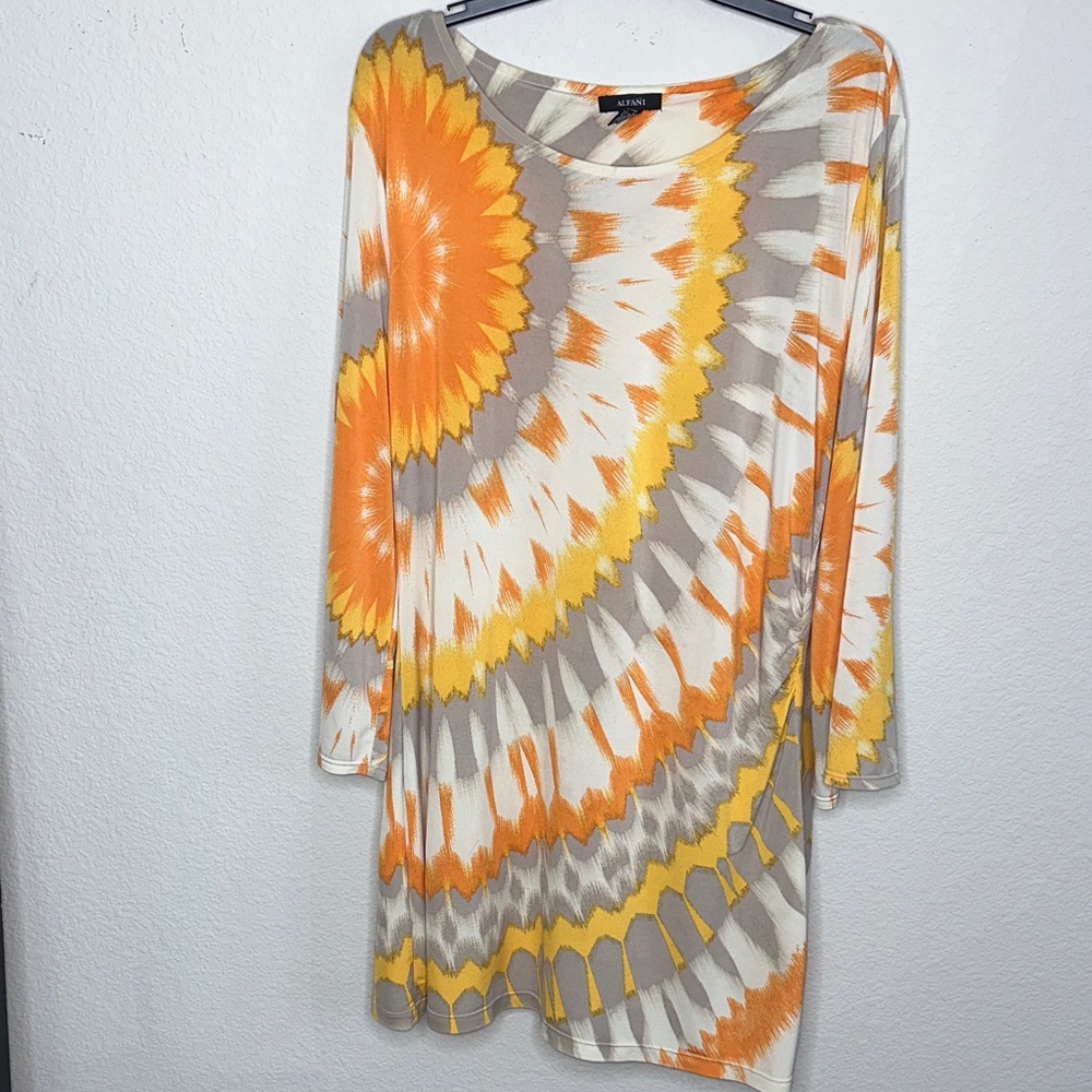 Alfani Vibrant Spiral Midi Dress in Orange‎ and Yellow